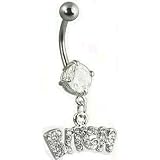 BITCH Belly Ring CZ Stainless Steel Silver Striped