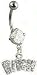 BITCH Belly Ring CZ Stainless Steel Silver Striped