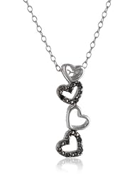 Sterling Silver Black Diamond Accent Four Angled Heart Pendant Necklace (0.05 cttw), 18"