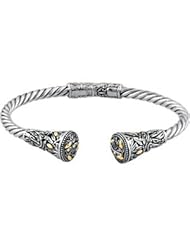 Sterling Silver Hinged Bracelet With 18Ky Accents by US Gems