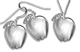 Sterling Silver Diamond Cut Apple Necklace and Earring Set