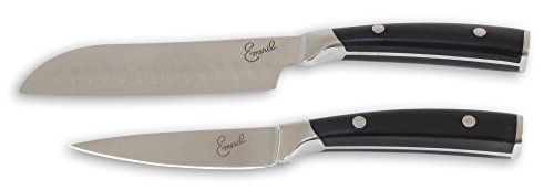 Emeril 2 Piece Knife Set 5 Santoku 3.5 Paring Knife Forged Steel Clad Emerilware (Black)