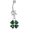 Artisan Crafted Emerald Green Heart Shamrock Belly Ring