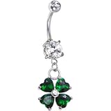 Artisan Crafted Emerald Green Heart Shamrock Belly Ring
