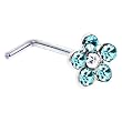 Sterling Silver Aqua Gem Flower L-Shaped Nose Ring