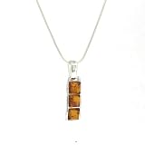 Classic Amber Sterling Silver And Cognac Amber 3 Square Stone Pendant On 18 Sterling Silver Snake Chain