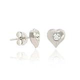 Sterling Silver .925 White Rhinestone Small Kid Junior Heart Stud Earrings