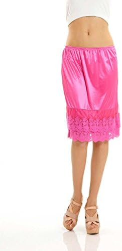 Eve and Moilla Women's Chiffon Lace-hem Slip Skirt Extender (Large, Fuschia)