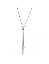Valentines Day Gifts Bling Jewelry Silver Pearl Love Knot Tied Lariat Necklace