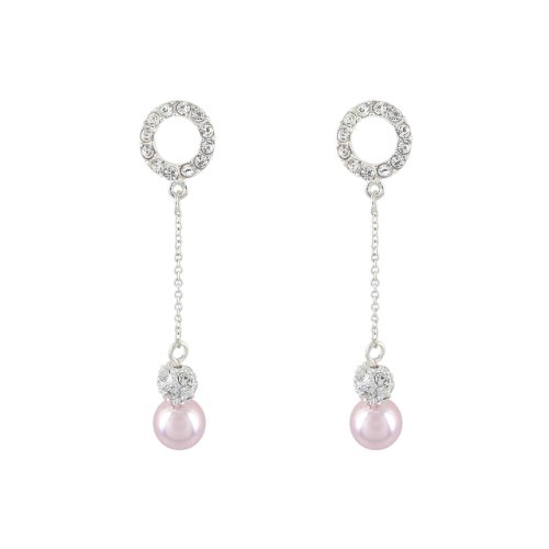 Pink Simulated Pearl and Crystal Fireball Drop Earrings (8mm)