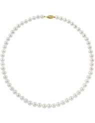 AA+ Quality Round White 9-9.5mm Akoya Pearl Princess Strand Necklace 20 Inch, with 14k Yellow Gold