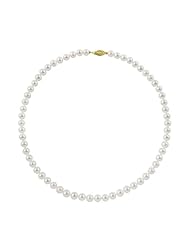 AAA Quality Round White 7-7.5mm Akoya Pearl Strand Necklace 16 Inch, with 14k Yellow Gold