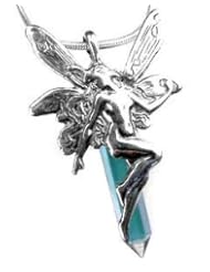 Large Sterling Silver Fairy on Solid Aqua Aura Prism Pendant
