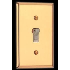Single Toggle or Dimmer Beveled Switchplate - Bright Solid Brass by Renovator's Supply