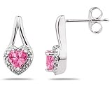Pink Topaz & Diamonds Heart Shape Earrings in White Gold