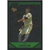 2007 Bowman Chrome Draft Baseball Set of 55 Cards. Includes the rookie card # BDP11 Tim Lincecum (RC) - San Francisco Giants and # BDP3 Justin Upton, Jaba Chamberlain, Hunter Pence, Alex Gordon, Cameron Maybin, Dallas Brandon, Phil Hughes, Ryan Braun, Mark Reynolds, Yovani Gallardo and Barry Bonds.