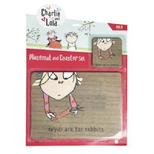 Childrens Toyshop  Kitchen & Housewares : Charlie And Lola Cork-Backed Placemat & Coaster Set - "Carrots Are For Rabbits"