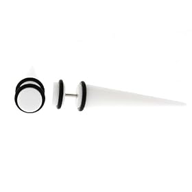 Fake Acrylic Taper - White - 16g Wire Stud - 0 Gauge - 47.5mm Length - Sold as a Pair