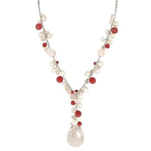 Sterling Silver White Freshwater Cultured Pearl, Rose Quartz and Red Coral... by