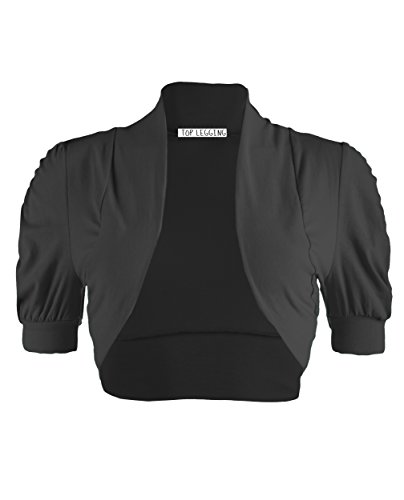 TL Women's Basic Comfy Versatile Short Sleeve Bolero Shrug Cardigan Junior Plus (1XL, BLACK)