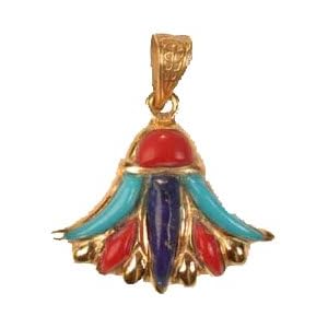 18K Egyptian Jewelry Pendants - Lotus Flower with Stones