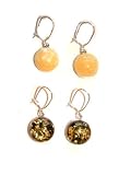 Sterling Silver Green Color Amber Earrings