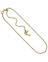 14k Yellow Gold Ankle Bracelet with Dangling Dolphin Charm
