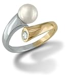 14KT Two Tone Pearl and Diamond Ring