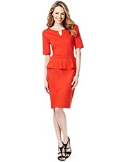 Slash Neck Buckle Peplum Dress