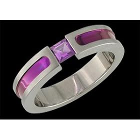 Etruscans Funky Pink Titanium Band with Tension Set Amethyst by Alain Raphael