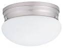Lithonia Lighting 10975 BN M4 Mushroom Shaped One-Light Fluorescent Flush-Mount Ceiling Fixture, Brushed Nickel with White Globe