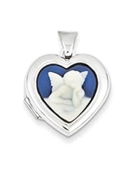 Genuine IceCarats Designer Jewelry Gift Sterling Silver Angel Agate Cameo 18Mm 2-Frame Heart Locket