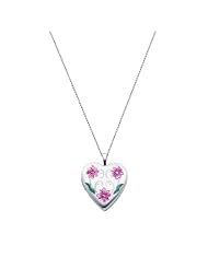 Sterling Silver Pink Enamel Engraved Heart Locket Pendant (0.8" or 20mm Height) with 1.0mm Rolo Cable Chain - 18" Inches