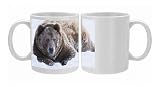 Photo Mugs of Brown bear (Ursus arctos) lies in snow, Grizzly Encounter in Bozeman, Montana, from Robert Harding