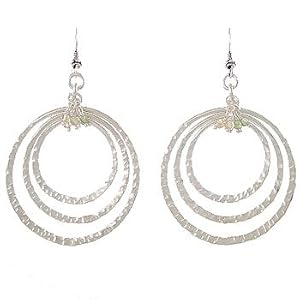 Large Graduated Hammered Circles in Sterling Silver with Citrine and Peridot Accent Beads, #8026