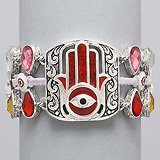 Hamsa Hands of God Bracelet - Religious Jewelry - Red Silver