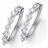 14kt White Gold Wavy Diamond Hoop Earrings