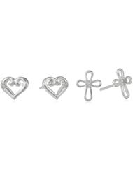Kate & Lucy Girls Sterling Silver Heart and Cross Earrings Set