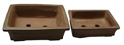 Traditional Asian Bonsai Planters / Trays / Pots - Terracotta Ceramic, Set of 2
