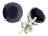 3.35 cts 7mm. Round Genuine Black Sapphire Earring Studs - 14kt White or Yellow Gold