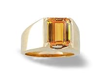 14K Yellow Gold Genuine Emerald-cut Citrine Men's Ring