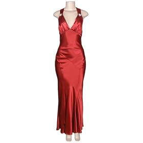 Click here to buy V Neck X Back Satin Long Elegant Evening Dress by DCD.
