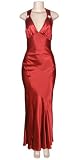 V Neck X Back Satin Long Elegant Evening Dress