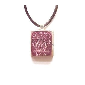 Vintage Stamp Pendant Necklace ~ Stamp from Portugal