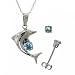 White Gold Pendant Necklace Earrings Set - Blue Topaz