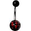 Black Red Luck Chinese Symbol Belly Ring