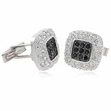 Sterling Silver Black & Clear CZ Pave Square Mens Cufflinks