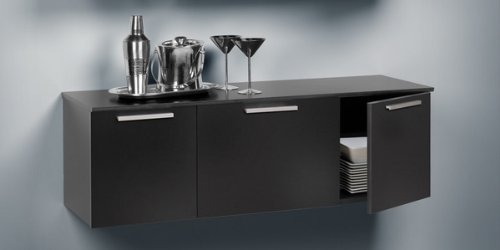 Wall Mounted Buffet with Brushed Nickel Handles in Black Finish