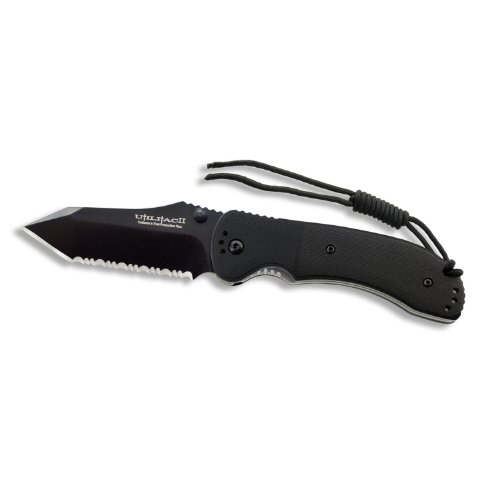 Utilitac II JPT-4R Tanto Serrated Black Round Handle Folding Knife
