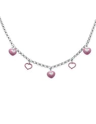 Unicornj Sterling Silver Childrens Necklace with Pink Heart Charms
